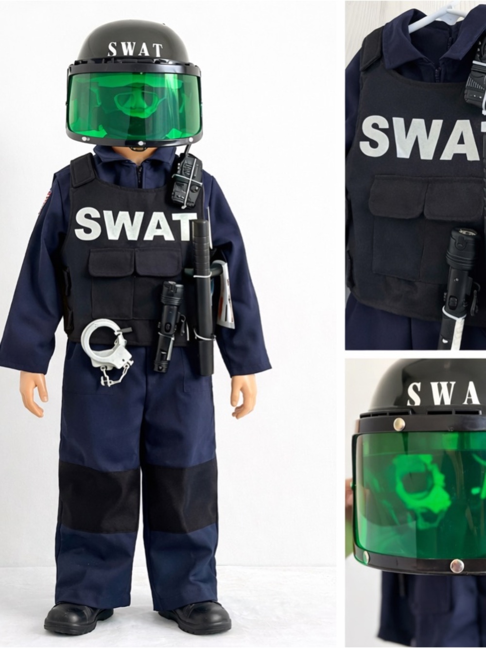 SWAT Kids Costume with Green Visor Helmet